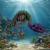 Plesiosaurus-bleu-vert-violet-3 Plesiosaurus articulé Fantasia 3D — vue 3