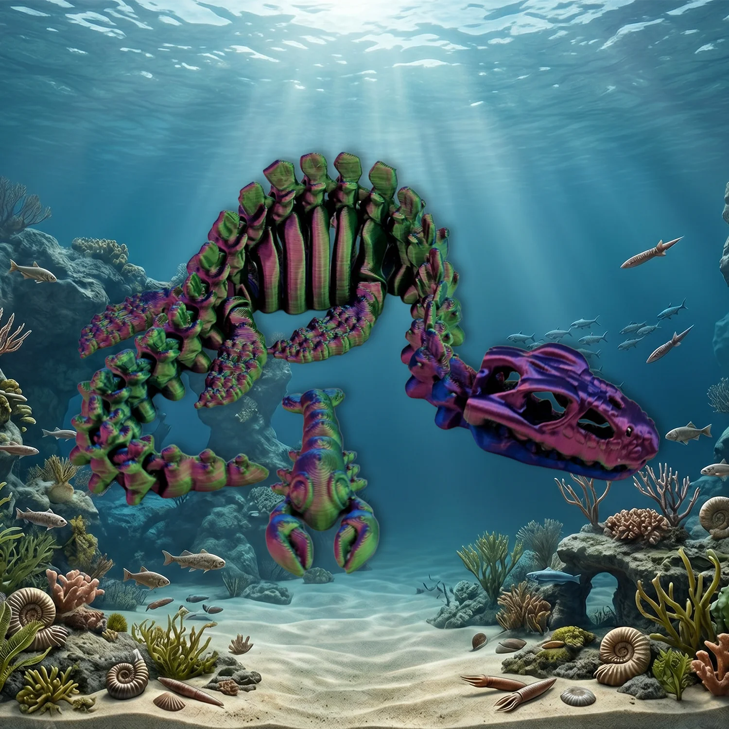 Plesiosaurus-bleu-vert-violet-3 Plesiosaurus articulé Fantasia 3D — vue 3